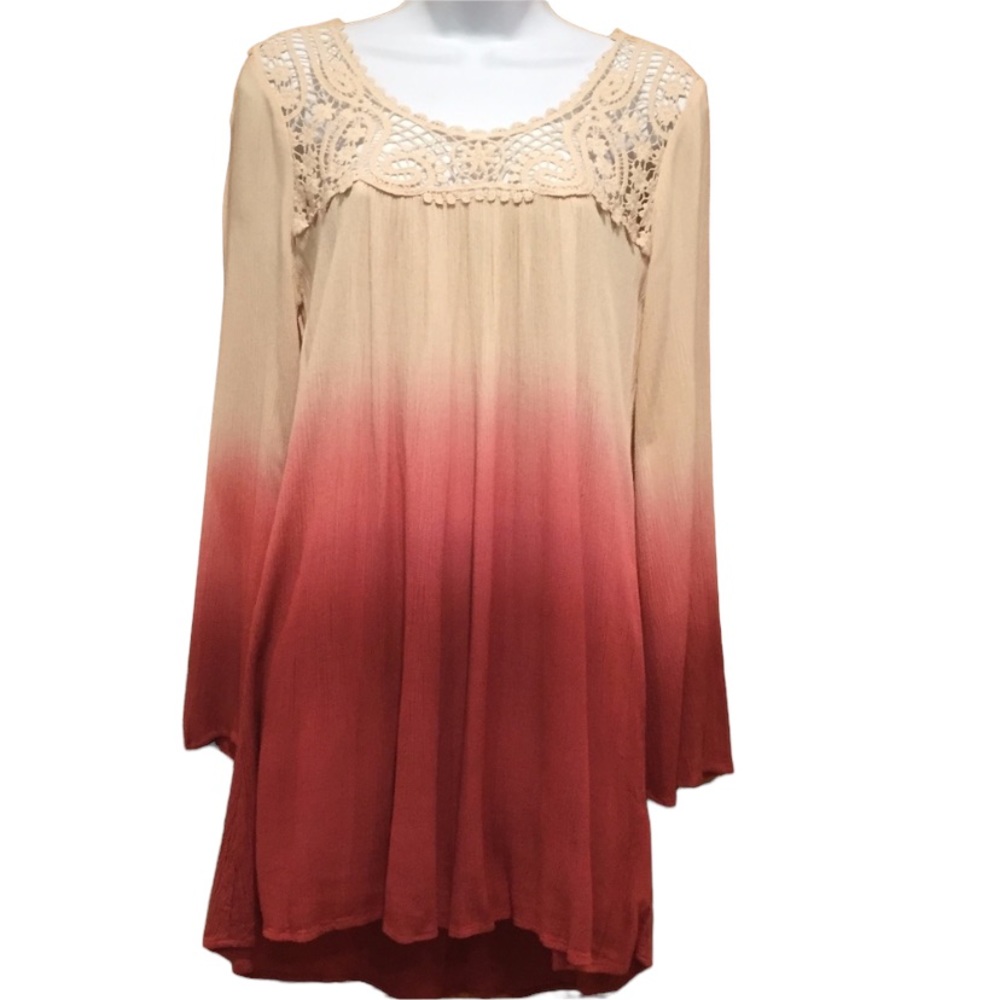 Blu Pepper Ombre Burgundy Cream Lace Dress Small